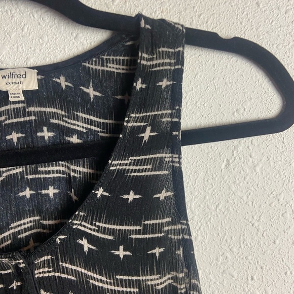 Aritzia Wilfred Size XXS Midi Dress Black White Gauzy Aztec Boho - Picture 5 of 6